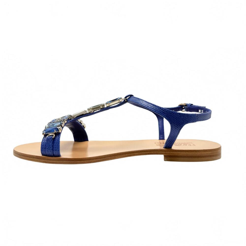 NEW SALVATORE FERRAGAMO women's gelso embellished t strap sandals in ocean